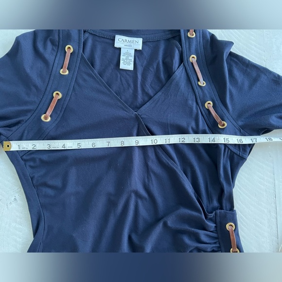 Carmen Marc Valvo Navy Cut and Sew
Faux Wrap Dress Size Large - Picture 5 of 12